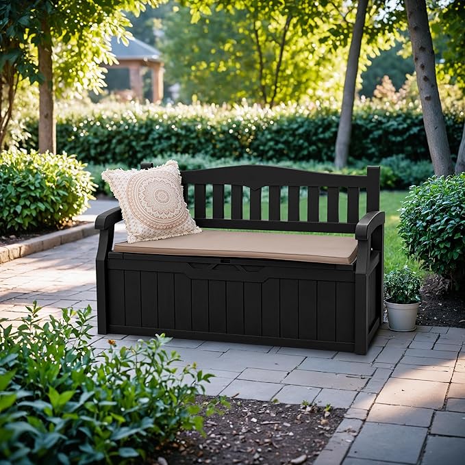 Outdoor Seating and Storage for Patio Furniture, Cushions, Garden Tools 80 Gallon, Black