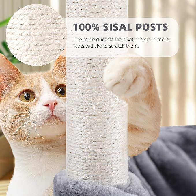 Cat Tree Tower with Condo & Scratching Post Indoor Cat Activity Center with Hammocks & Toys, Grey
