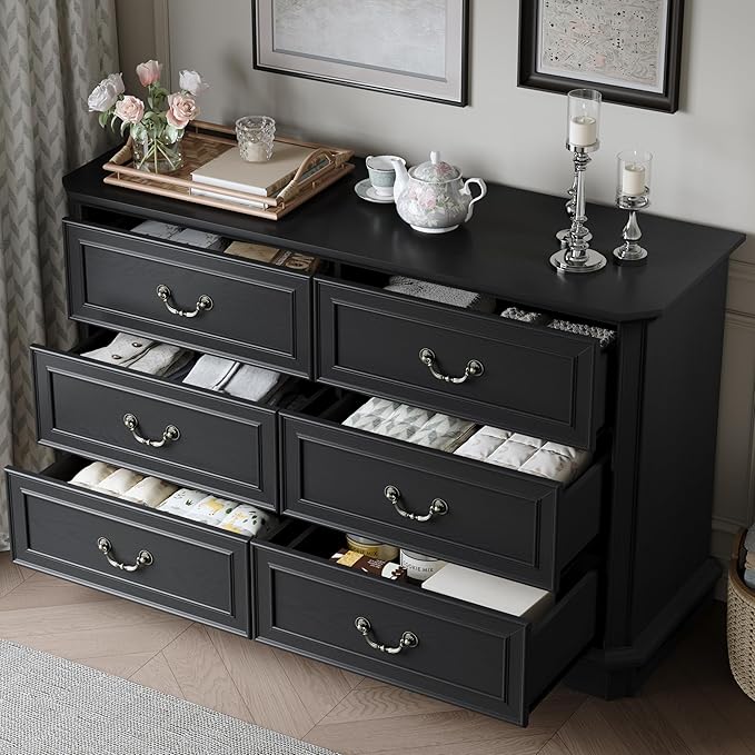 Rustic Wooden 6-Drawer Dresser, Natural Wood Texture Chest for Bedroom