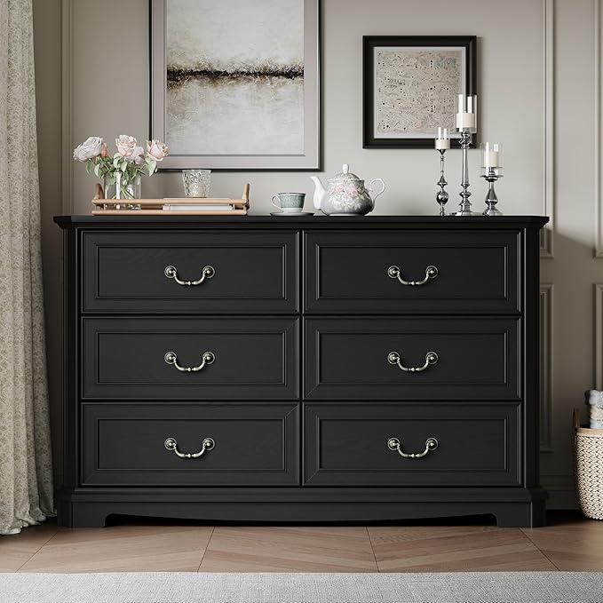Rustic Wooden 6-Drawer Dresser, Natural Wood Texture Chest for Bedroom