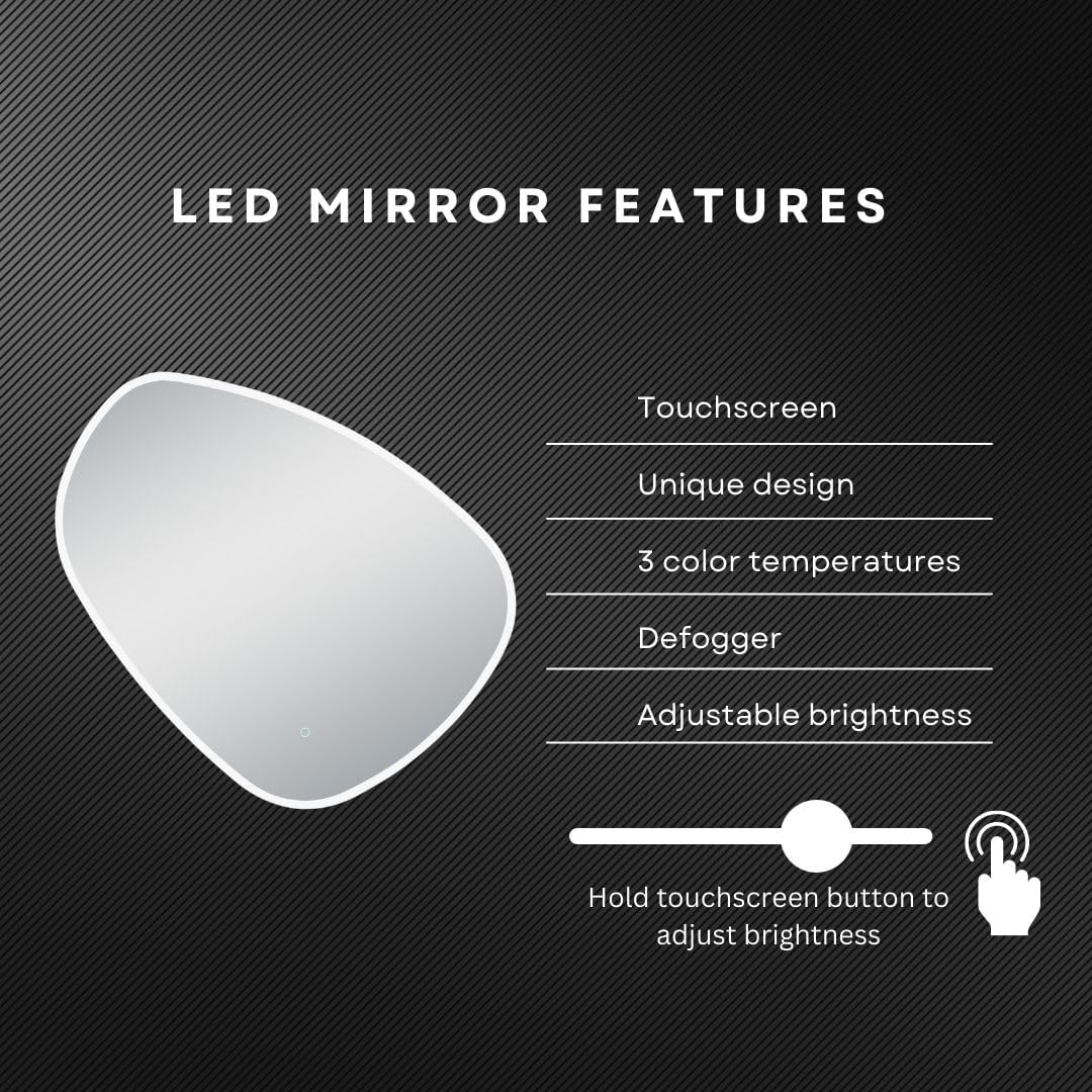 32" W x 30.3" H LED Mirror with Dimmer and Defogger in Irregular Shape