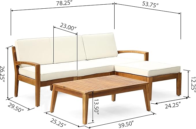 L-Shaped Outdoor Patio Furniture Set – Acacia Wood Sofa with Matching Table