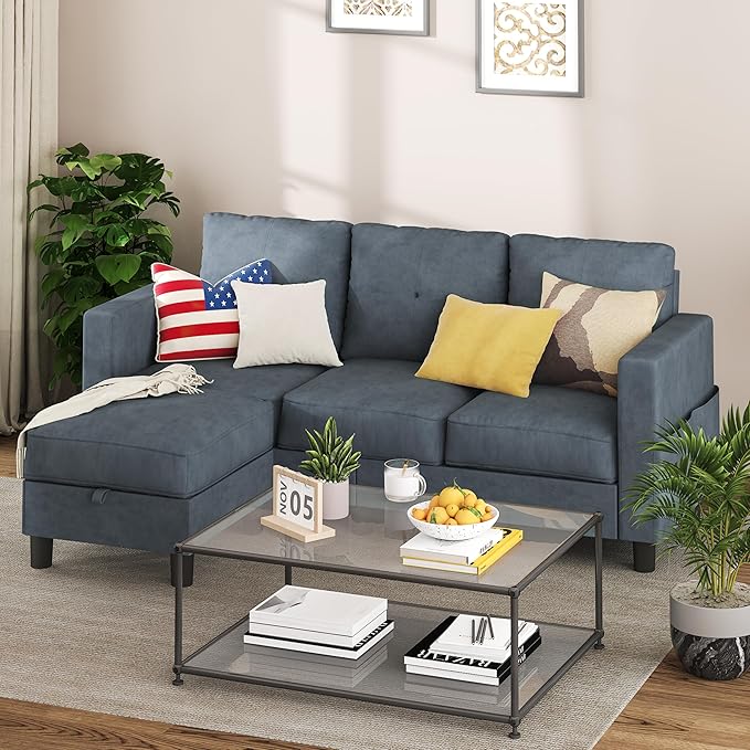 3-Seat L-Shaped Convertible Sofa – Fabric Upholstered Sectional Couch