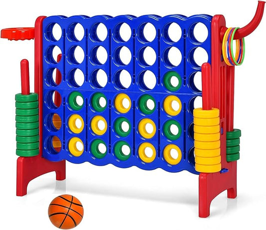 Giant 4-in-A-Row Connect Game with Basketball Hoop & Ring Toss