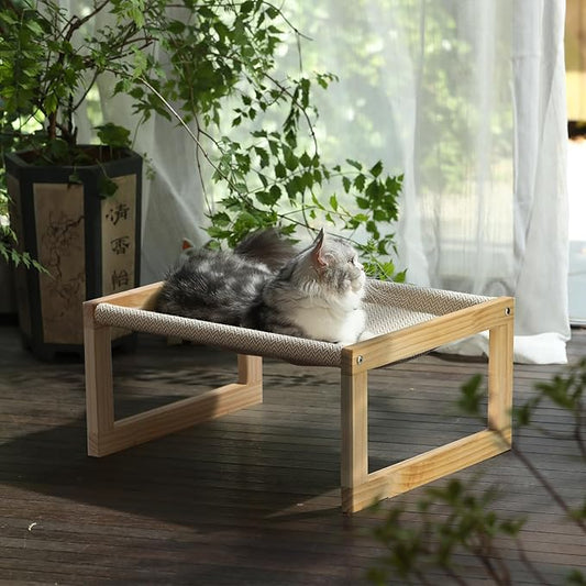 21” x 16.5” Elevated Wooden Pet Hammock Breathable Outdoor Cat & Dog Bed for Small Animals