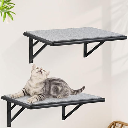 Cat Wall Shelves Set Wood Cat Hammock & Climbing Shelf with Scratching Pad, Window Perch for Large Cats, Black