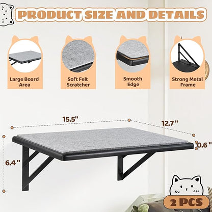 Cat Wall Shelves Set Wood Cat Hammock & Climbing Shelf with Scratching Pad, Window Perch for Large Cats, Black