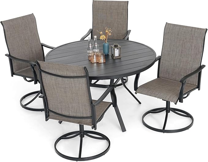 Outdoor 5 Piece Dining Set 48" Round Table with Swivel Chairs, Weather Resistant Design