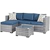 Patio Furniture Set, 3-Piece All-Weather Rattan Sectional Sofa and Glass Coffee Table, Silver Outdoor Conversation Set