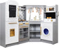 Large Wooden Corner Play Kitchen Set – Includes Ice Maker, Water Dispenser, Bread Maker, Washing Machine, and More